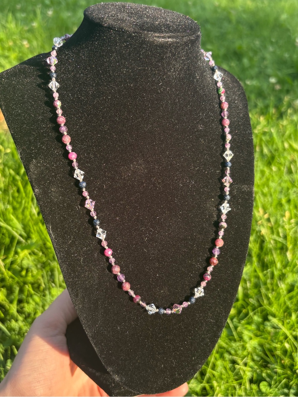 Ruby and sapphire gemstone necklace.